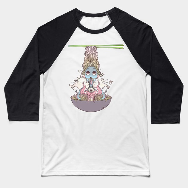 Ramen Noodle And Octopus Tentacle Anime Girl Baseball T-Shirt by cellsdividing